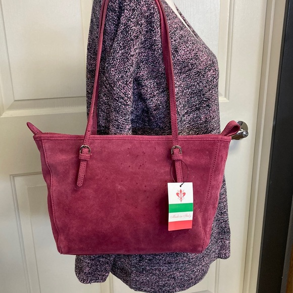Italian leather raspberry suede handbag of Florence Italy NWT - Picture 2 of 13